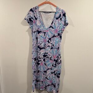 Lilly Pulitzer Navy and Pink Floral Midi Dress